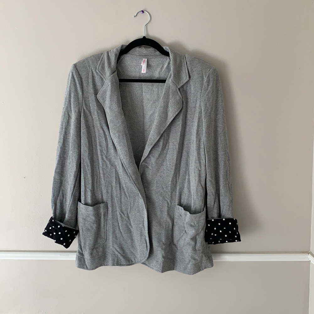 Polka Dot Trim Grey Knit Blazer